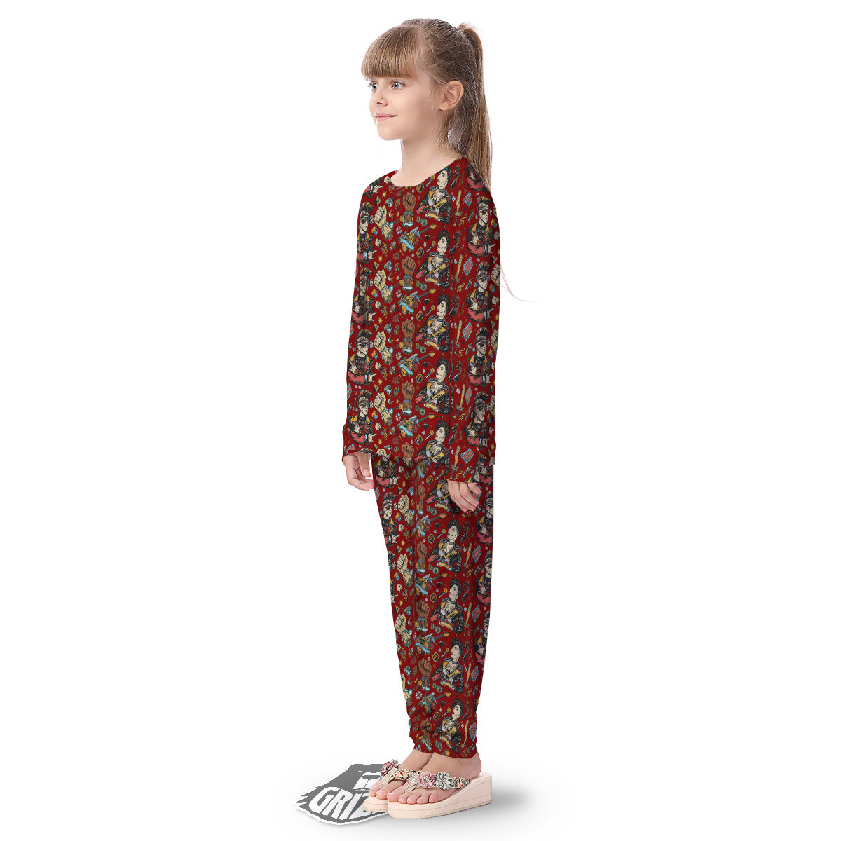 Punk Girl Lifestyle Tattoo Print Pattern Kid's Pajamas-grizzshop