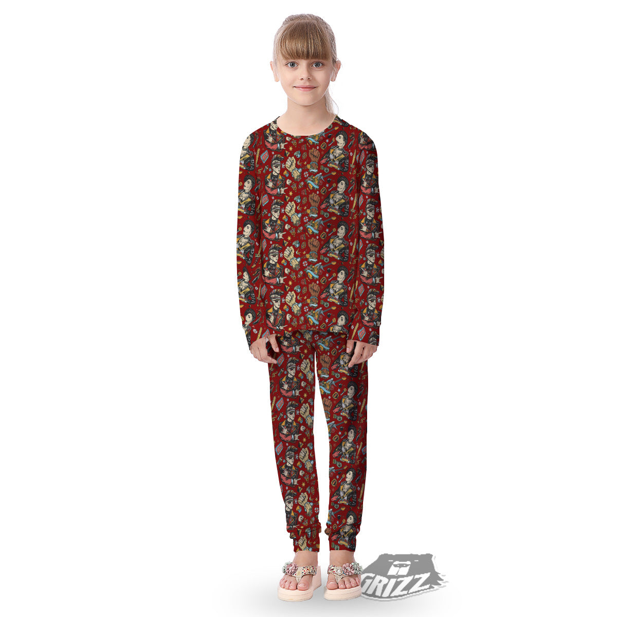 Punk Girl Lifestyle Tattoo Print Pattern Kid's Pajamas-grizzshop