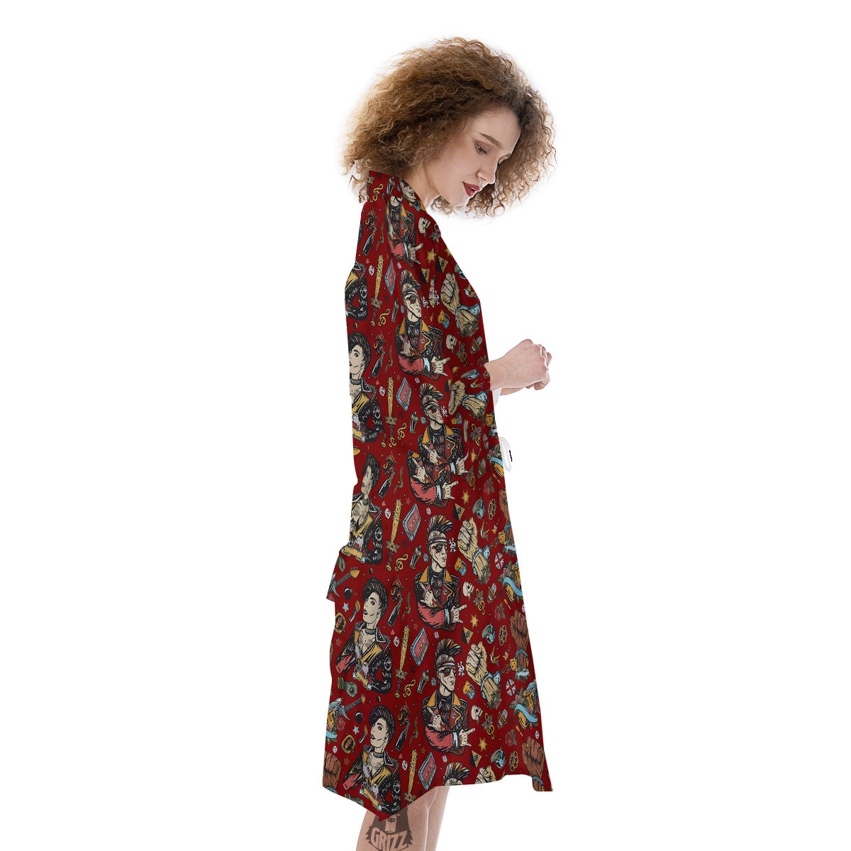 Punk Girl Lifestyle Tattoo Print Pattern Kimono-grizzshop
