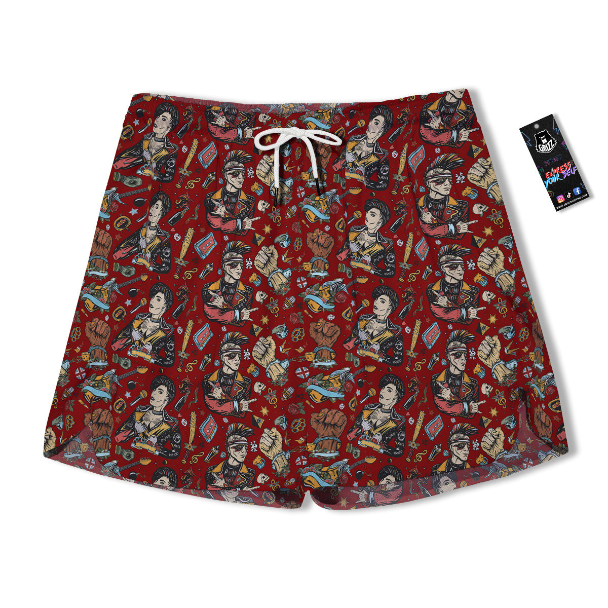 Punk Girl Lifestyle Tattoo Print Pattern Men's Running Shorts-grizzshop