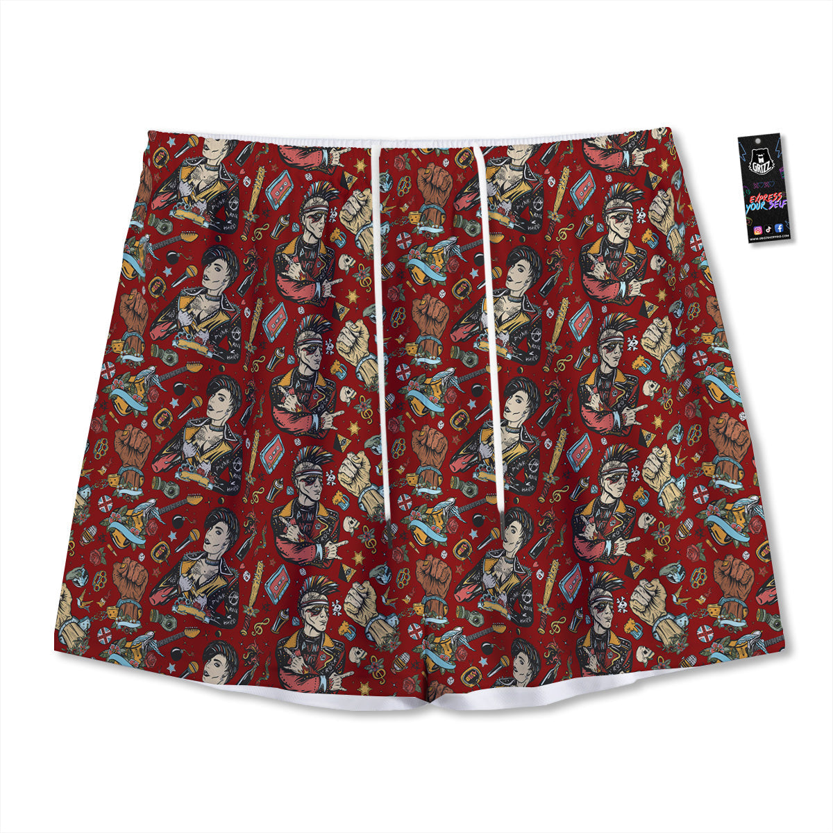 Red Green And White Argyle Print Pattern Mesh Shorts