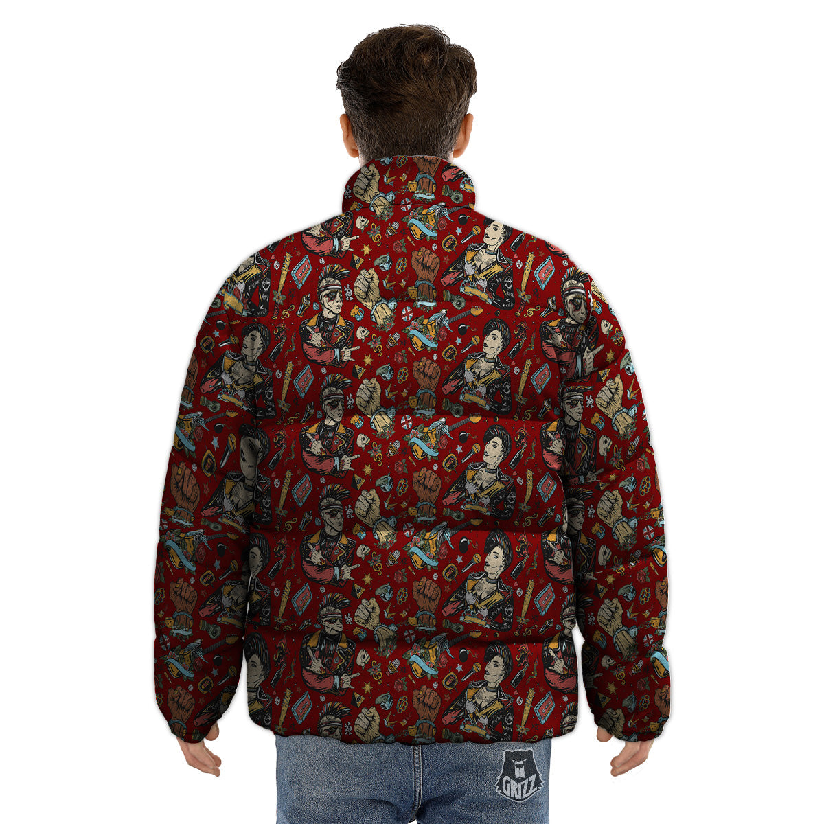 Punk Girl Lifestyle Tattoo Print Pattern Puffer Jacket-grizzshop