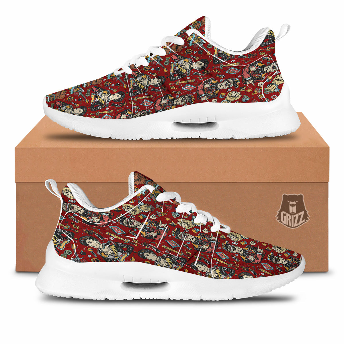 Punk Girl Lifestyle Tattoo Print Pattern Tennis Shoes-grizzshop