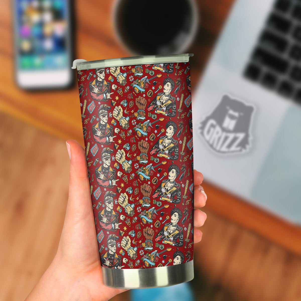 Punk Girl Lifestyle Tattoo Print Pattern Tumbler-grizzshop