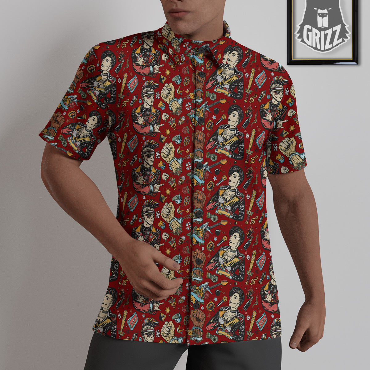 Punk Girl Lifestyle Tattoo Print Pattern Untucked Shirts-grizzshop
