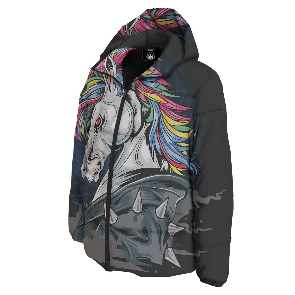 Punk Unicorn Print Down Jacket-grizzshop