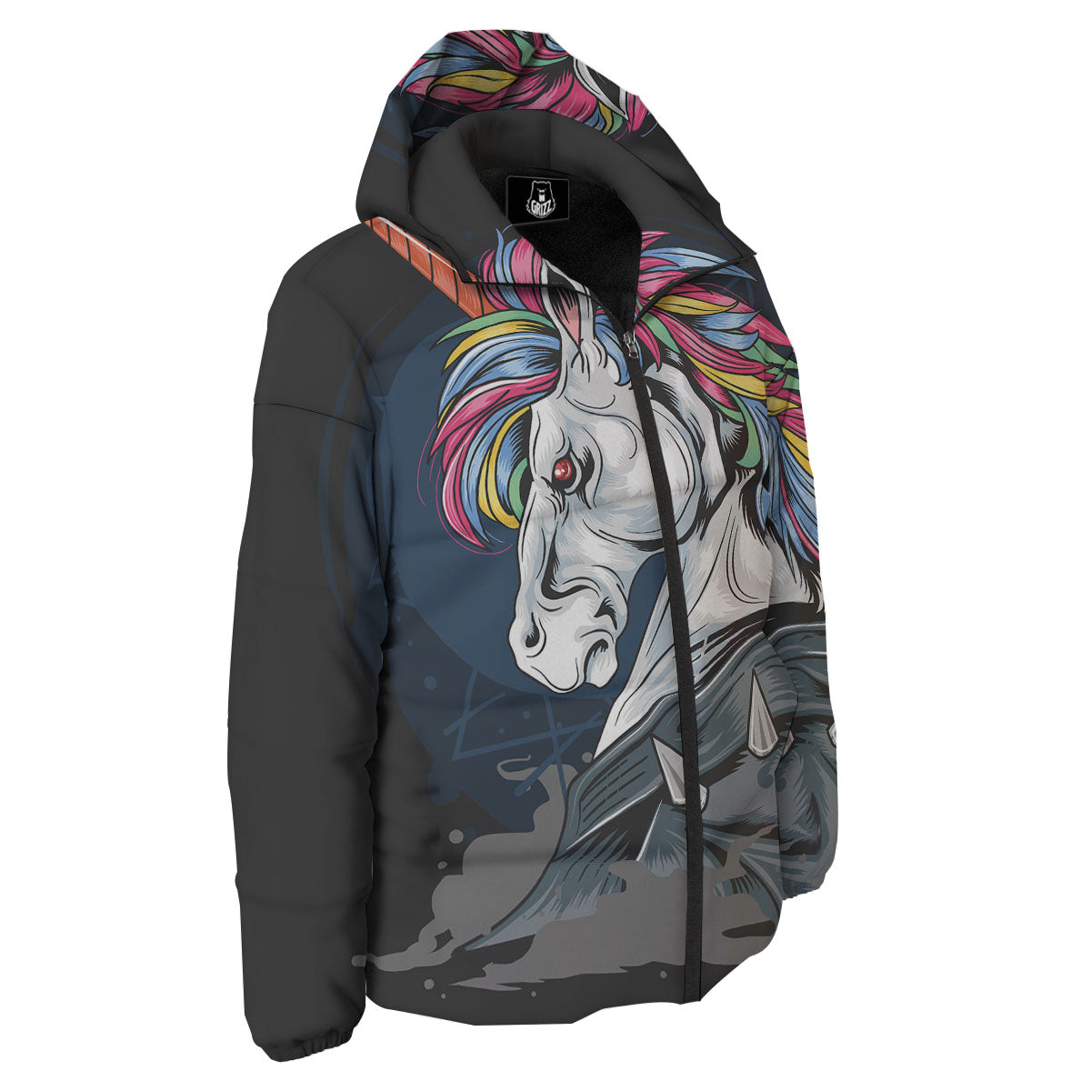 Punk Unicorn Print Down Jacket-grizzshop