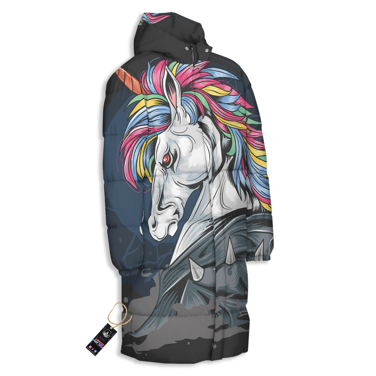 Punk Unicorn Print Long Down Jacket-grizzshop