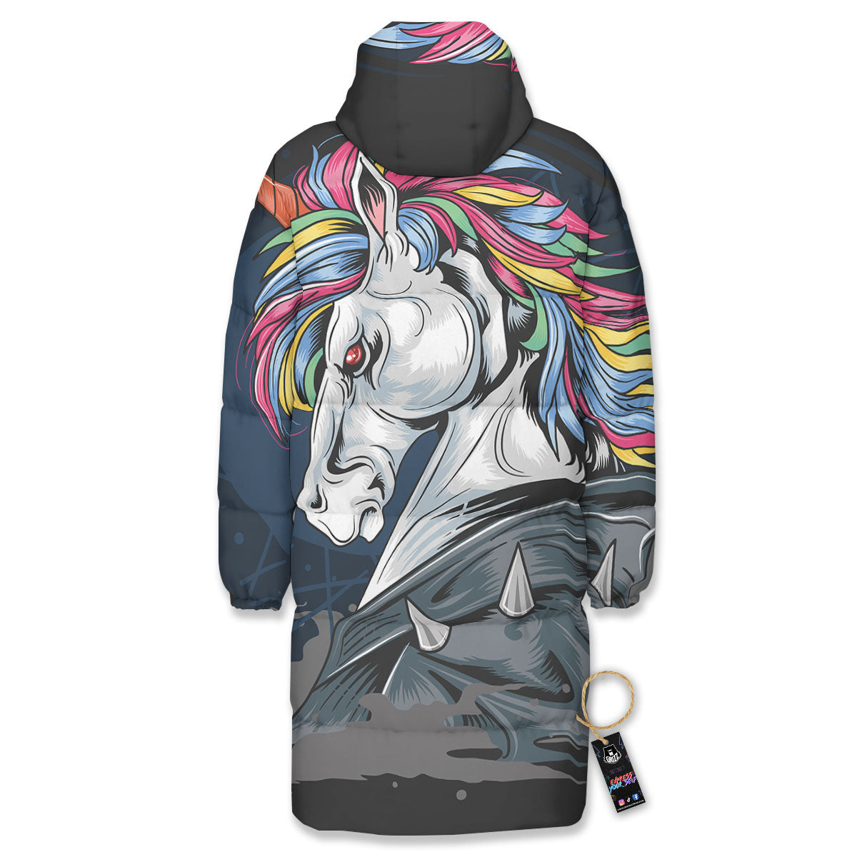 Punk Unicorn Print Long Down Jacket-grizzshop