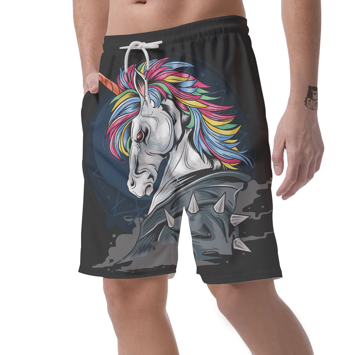 Punk Unicorn Print Men's Shorts-grizzshop