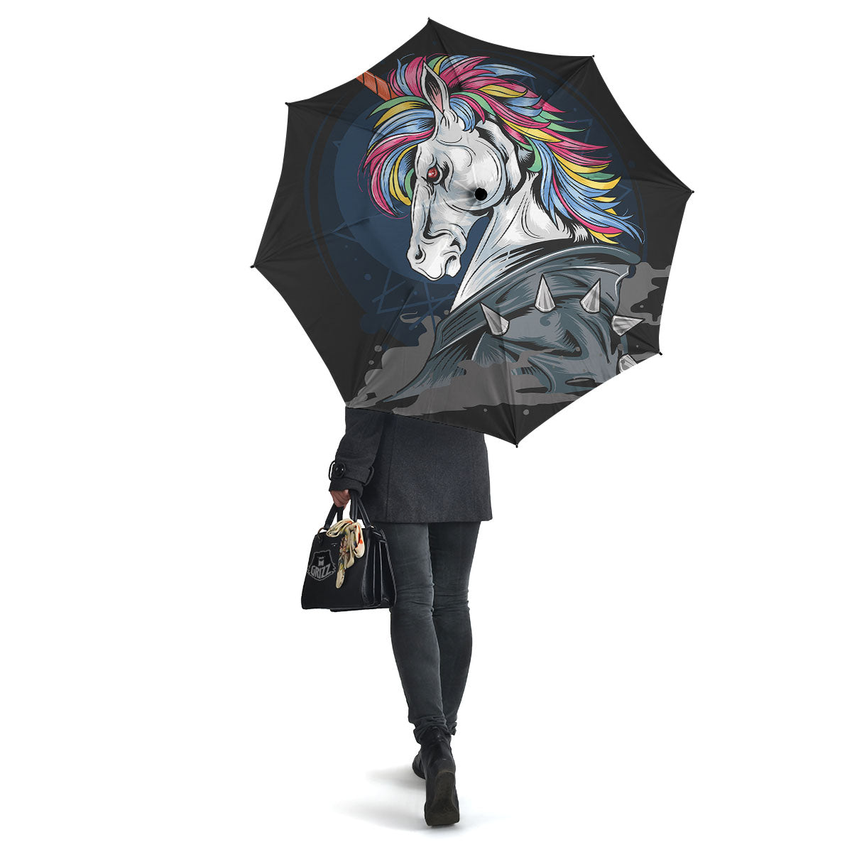 Punk Unicorn Print Umbrella-grizzshop