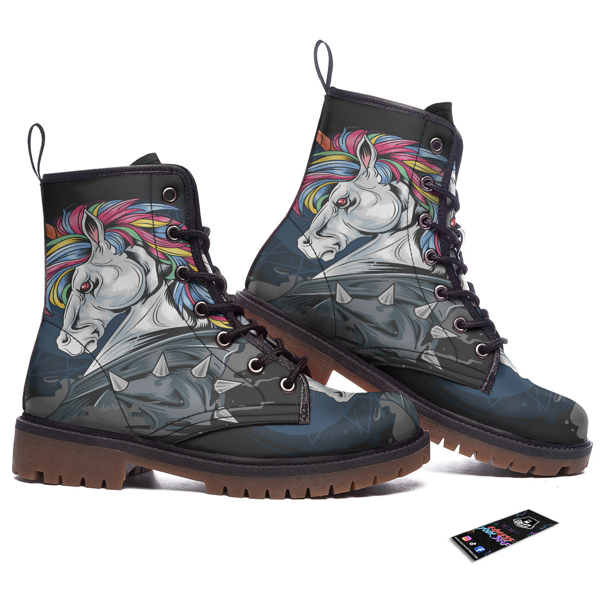 Punk Unicorn Print Work Boots-grizzshop