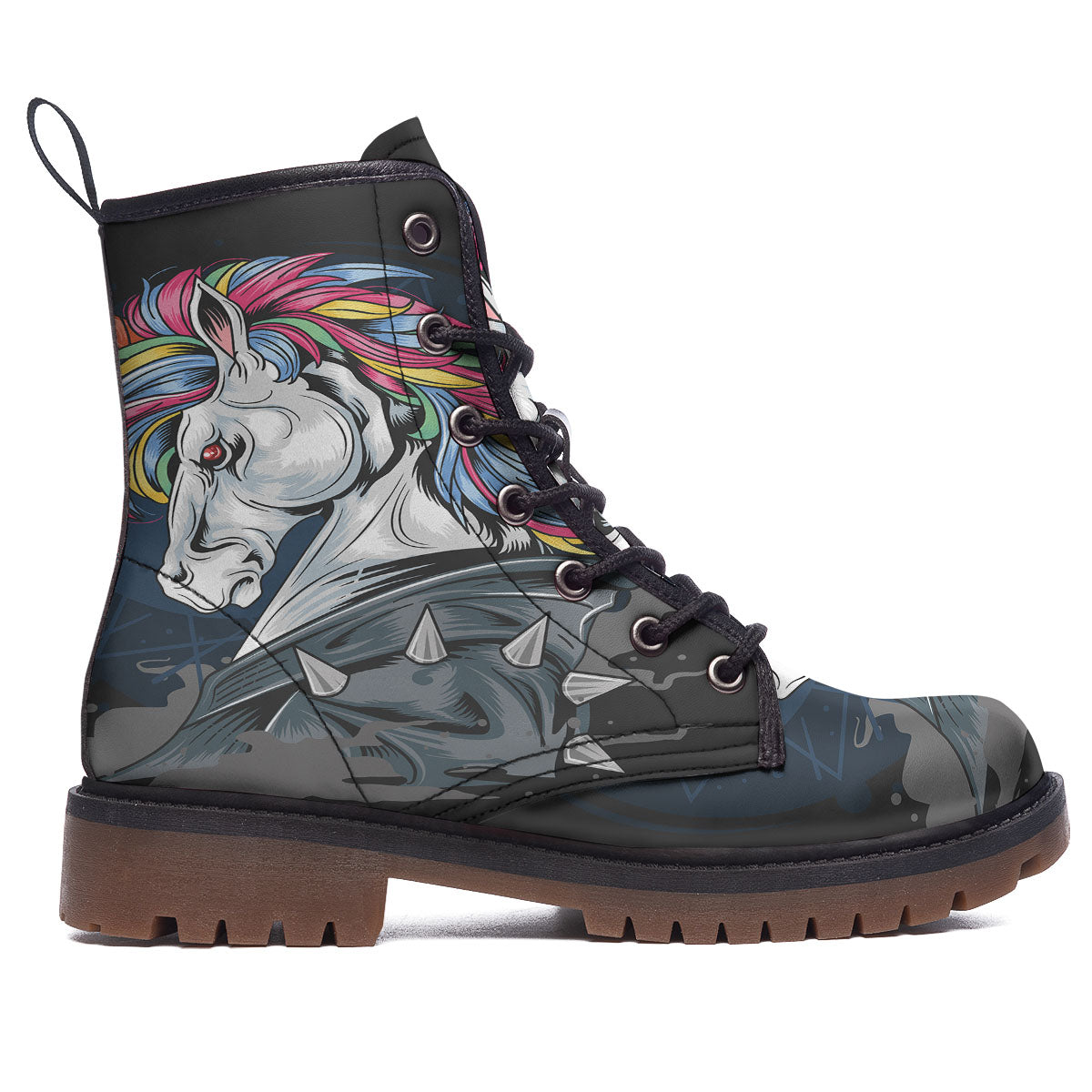 Punk Unicorn Print Work Boots-grizzshop