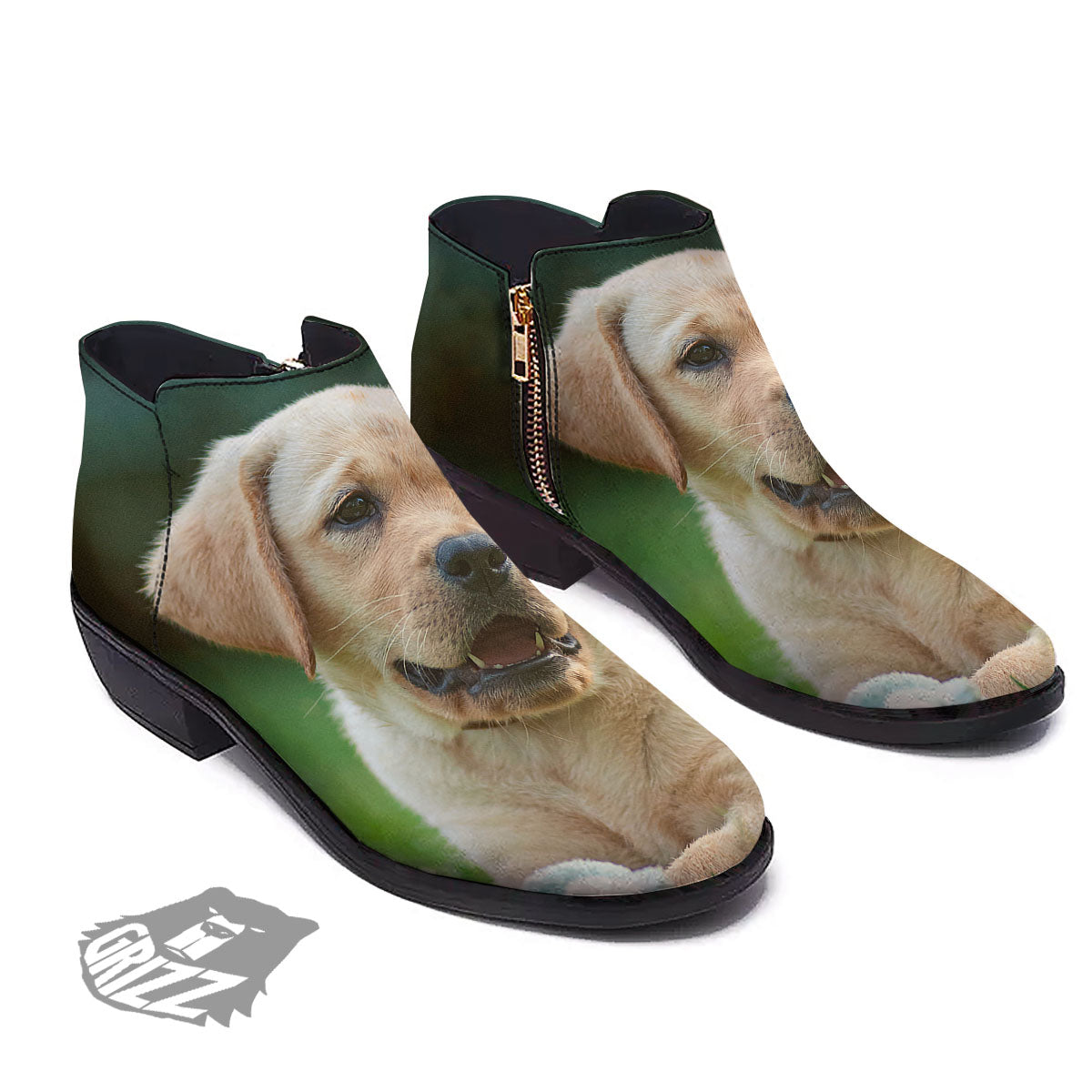 Puppy And Labrador Retriever Print Ankle Boots-grizzshop