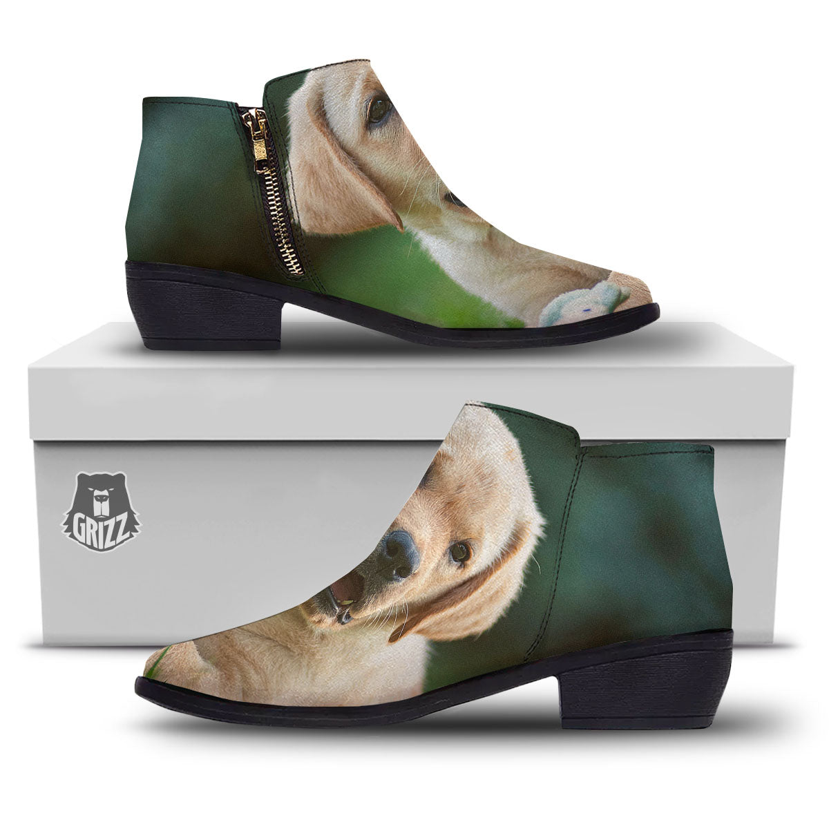 Puppy And Labrador Retriever Print Ankle Boots-grizzshop
