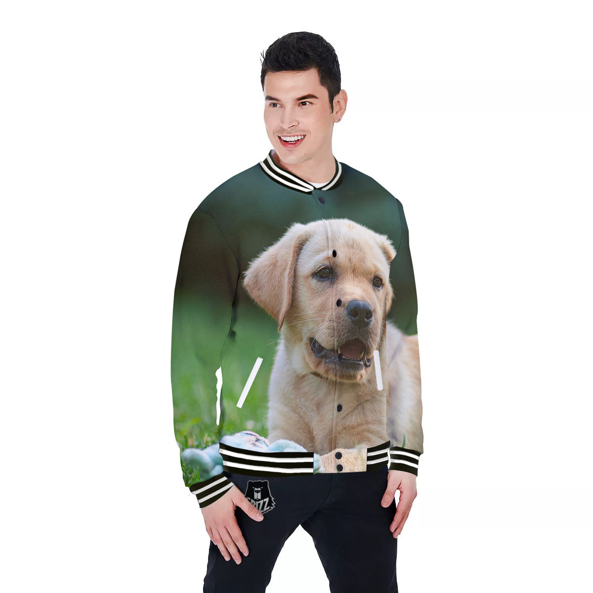 Puppy And Labrador Retriever Print Baseball Jacket-grizzshop