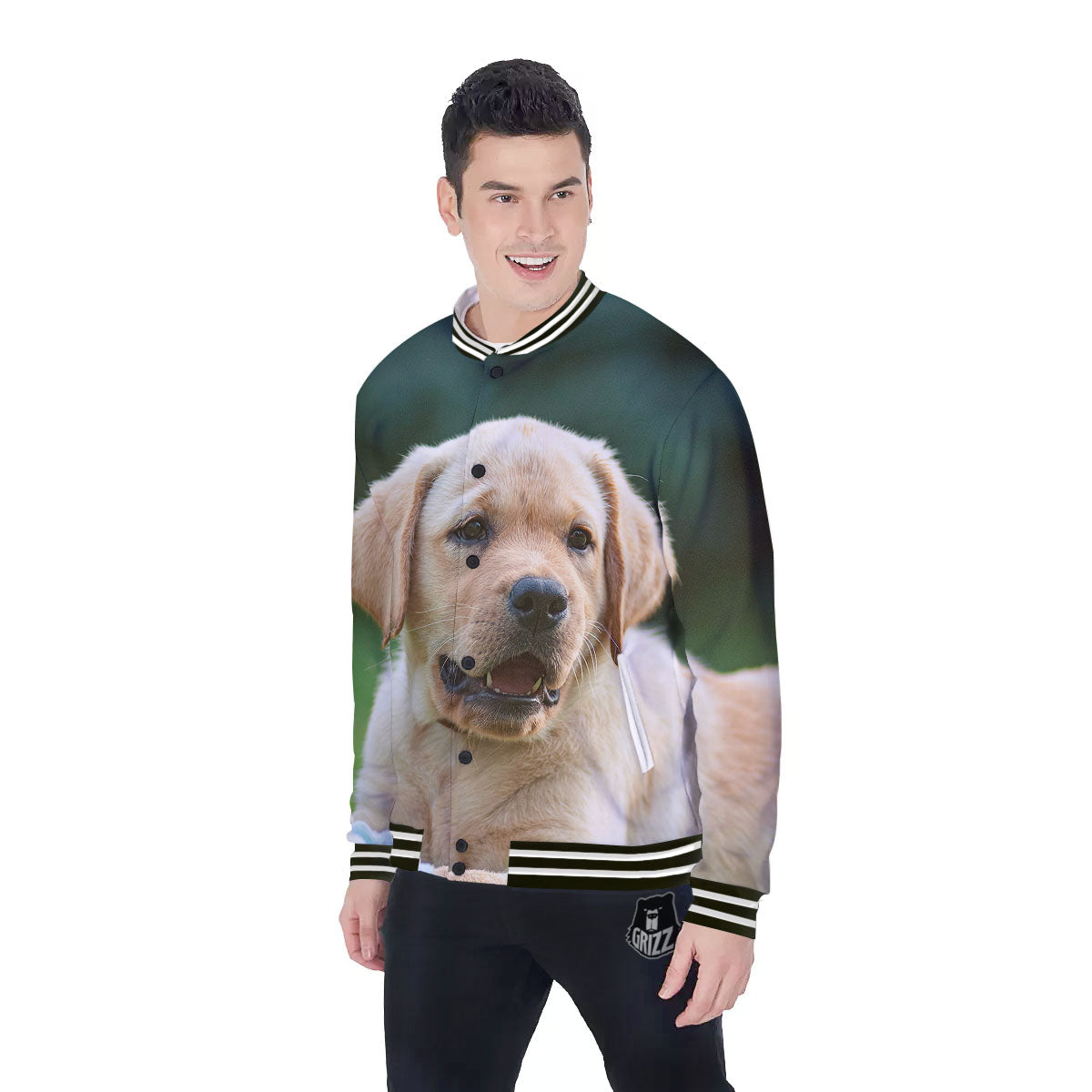 Puppy And Labrador Retriever Print Baseball Jacket-grizzshop