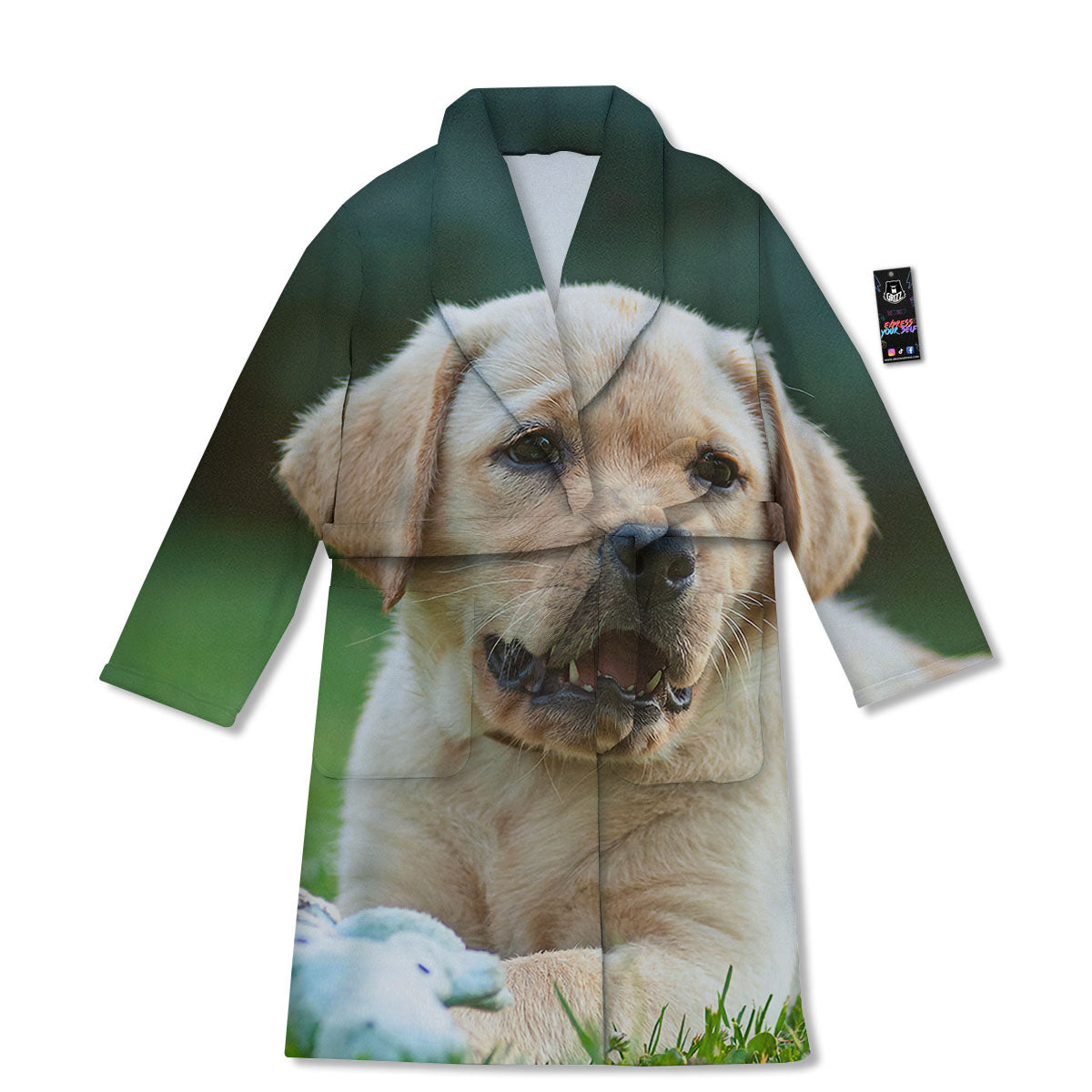 Puppy And Labrador Retriever Print Bathrobe-grizzshop