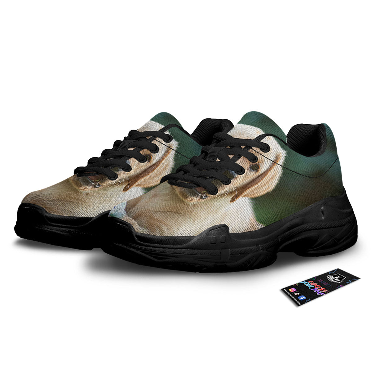 Puppy And Labrador Retriever Print Black Chunky Shoes-grizzshop