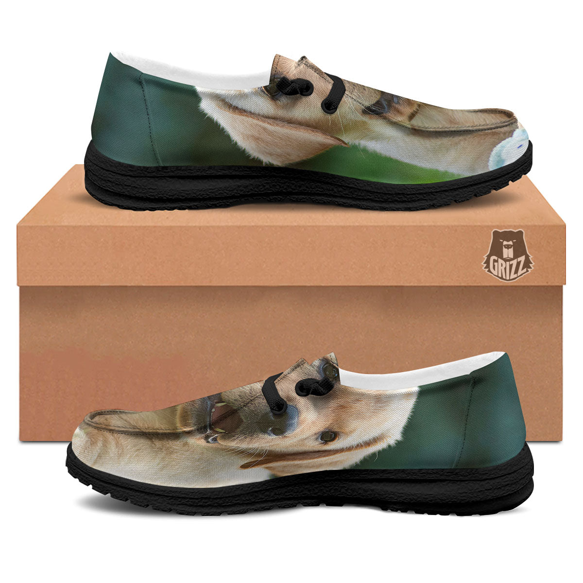 Puppy And Labrador Retriever Print Black Loafers-grizzshop