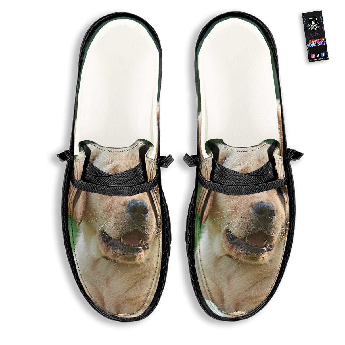 Puppy And Labrador Retriever Print Black Loafers-grizzshop
