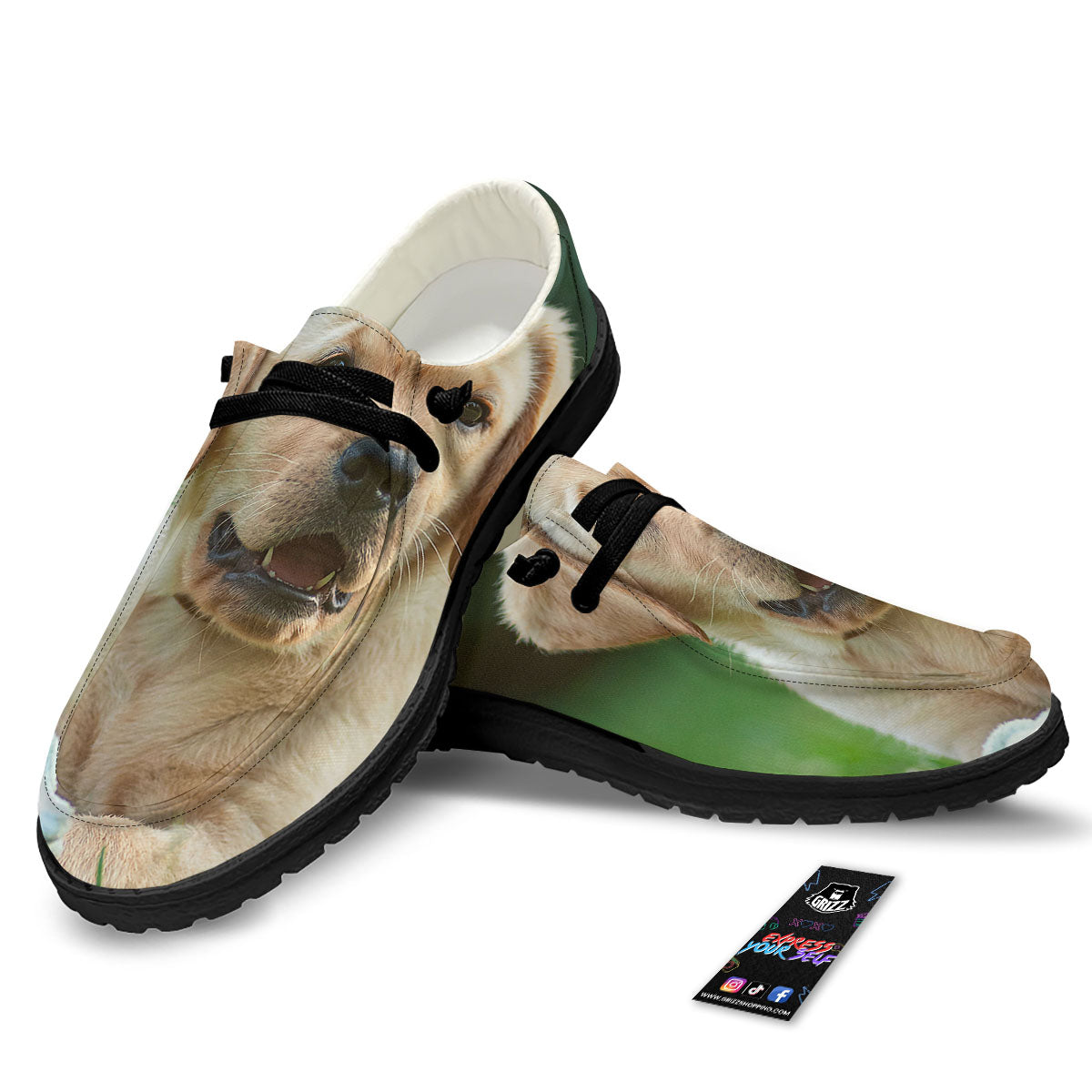 Puppy And Labrador Retriever Print Black Loafers-grizzshop