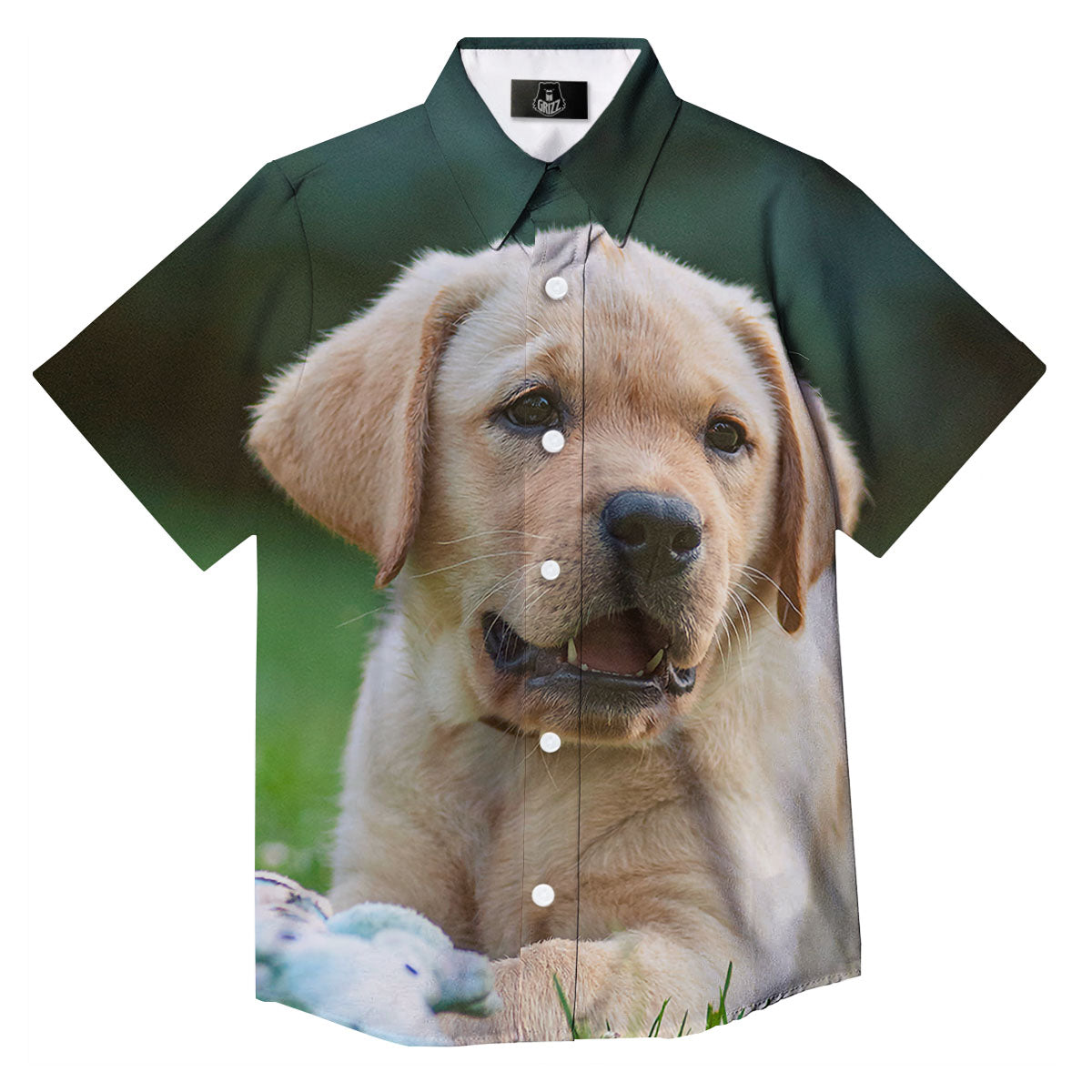 Puppy And Labrador Retriever Print Button Up Shirt-grizzshop