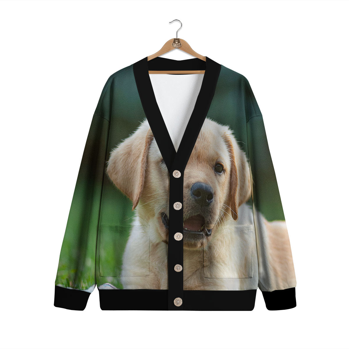Puppy And Labrador Retriever Print Cardigan-grizzshop