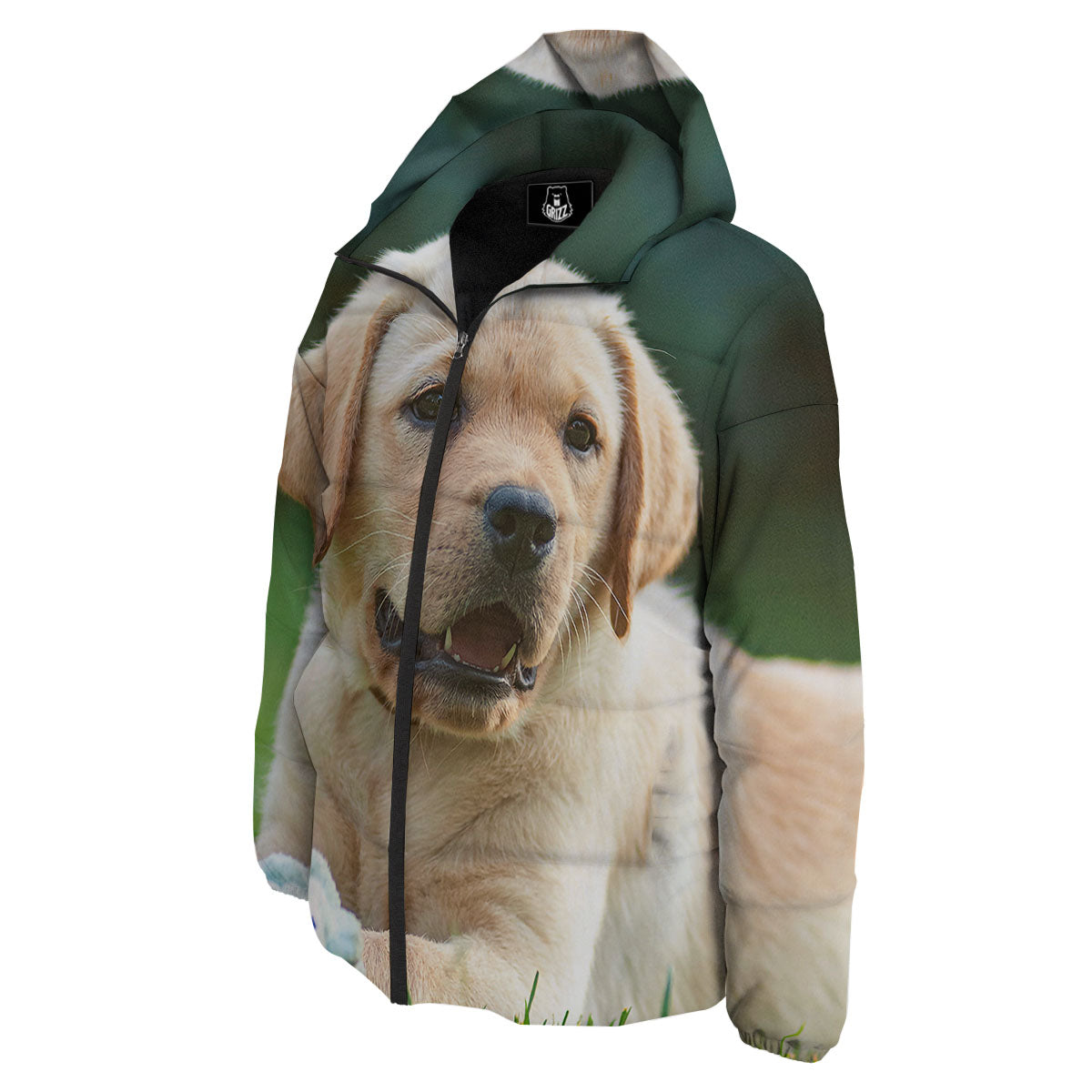Puppy And Labrador Retriever Print Down Jacket-grizzshop