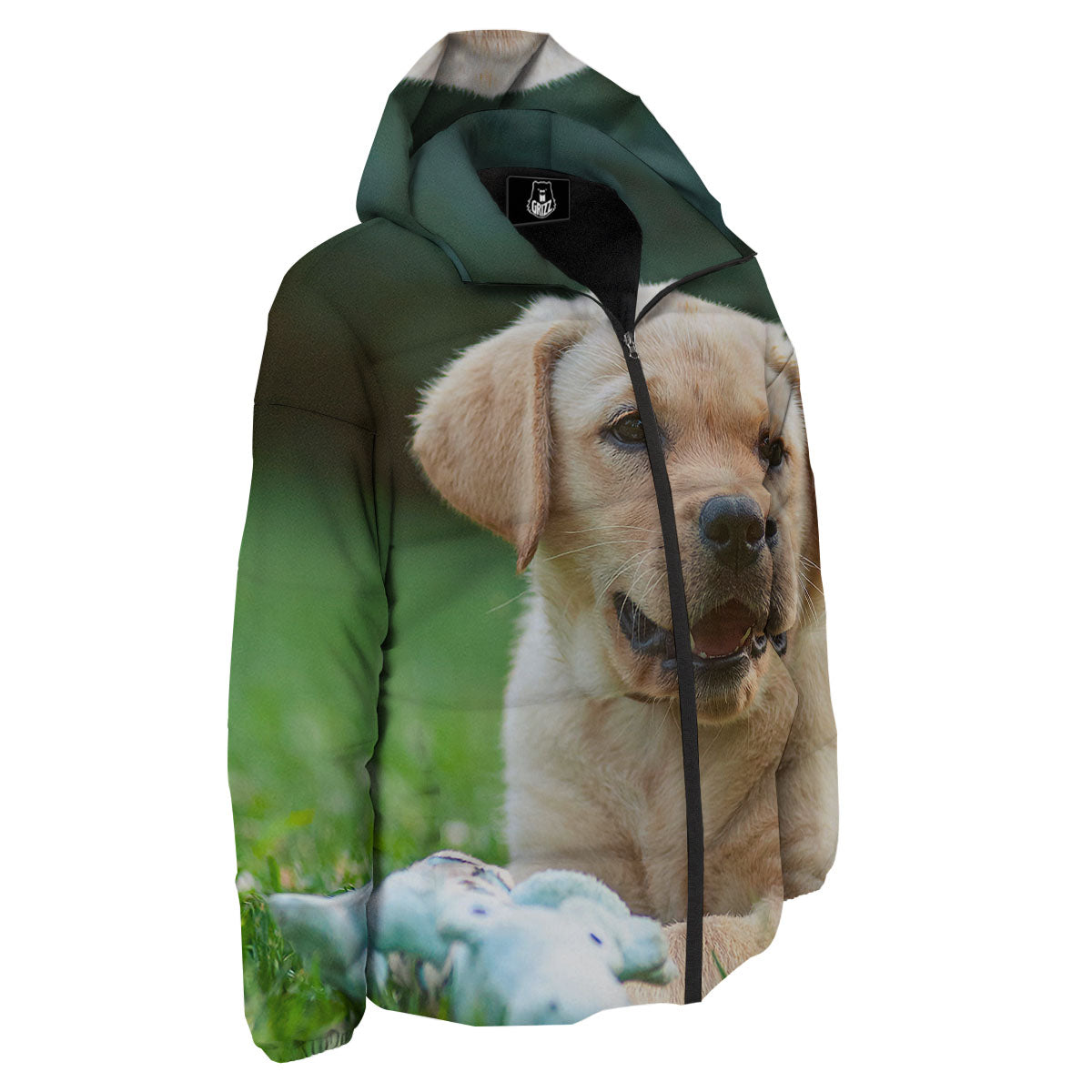 Puppy And Labrador Retriever Print Down Jacket-grizzshop