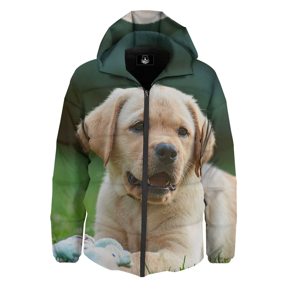 Puppy And Labrador Retriever Print Down Jacket-grizzshop