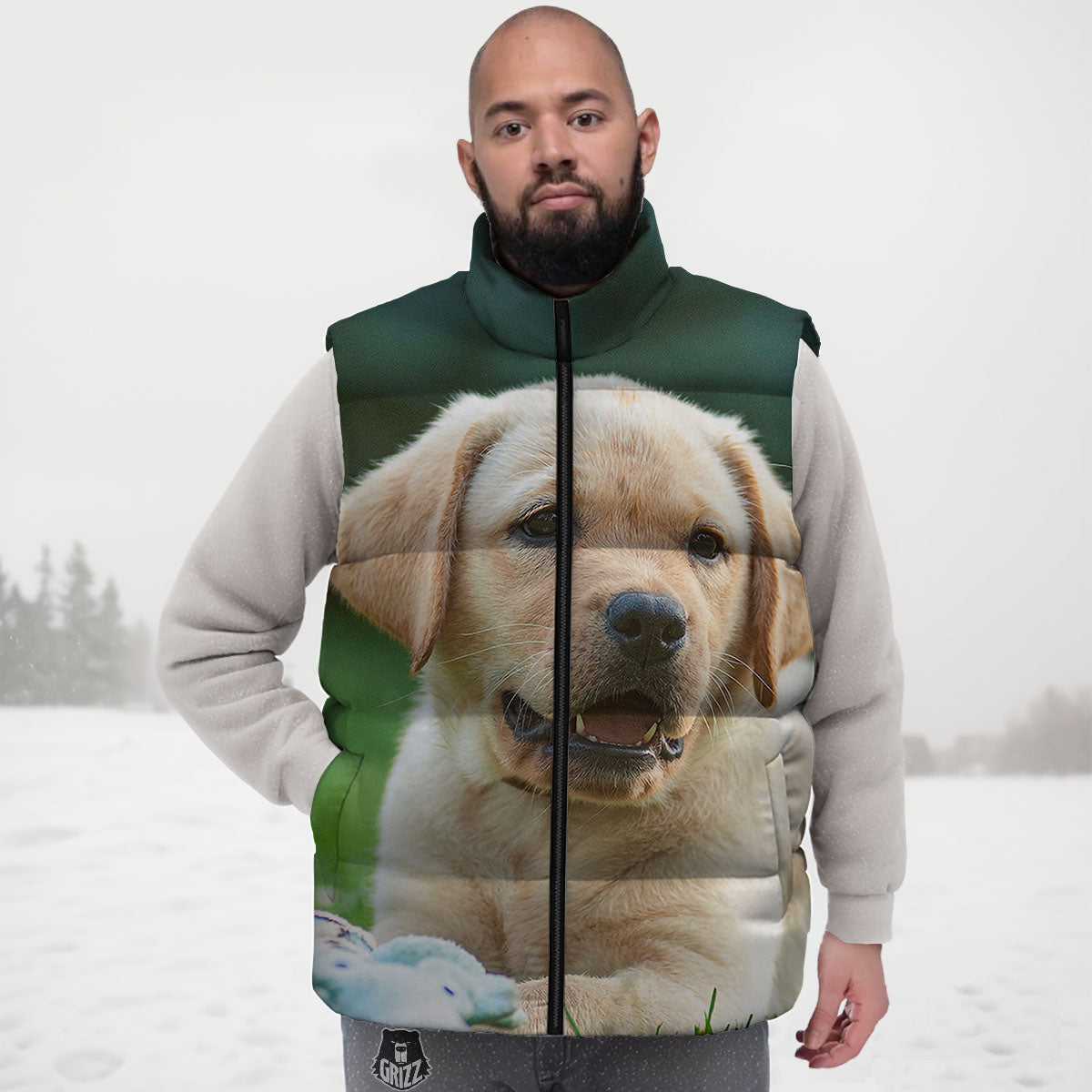Puppy And Labrador Retriever Print Down Vest