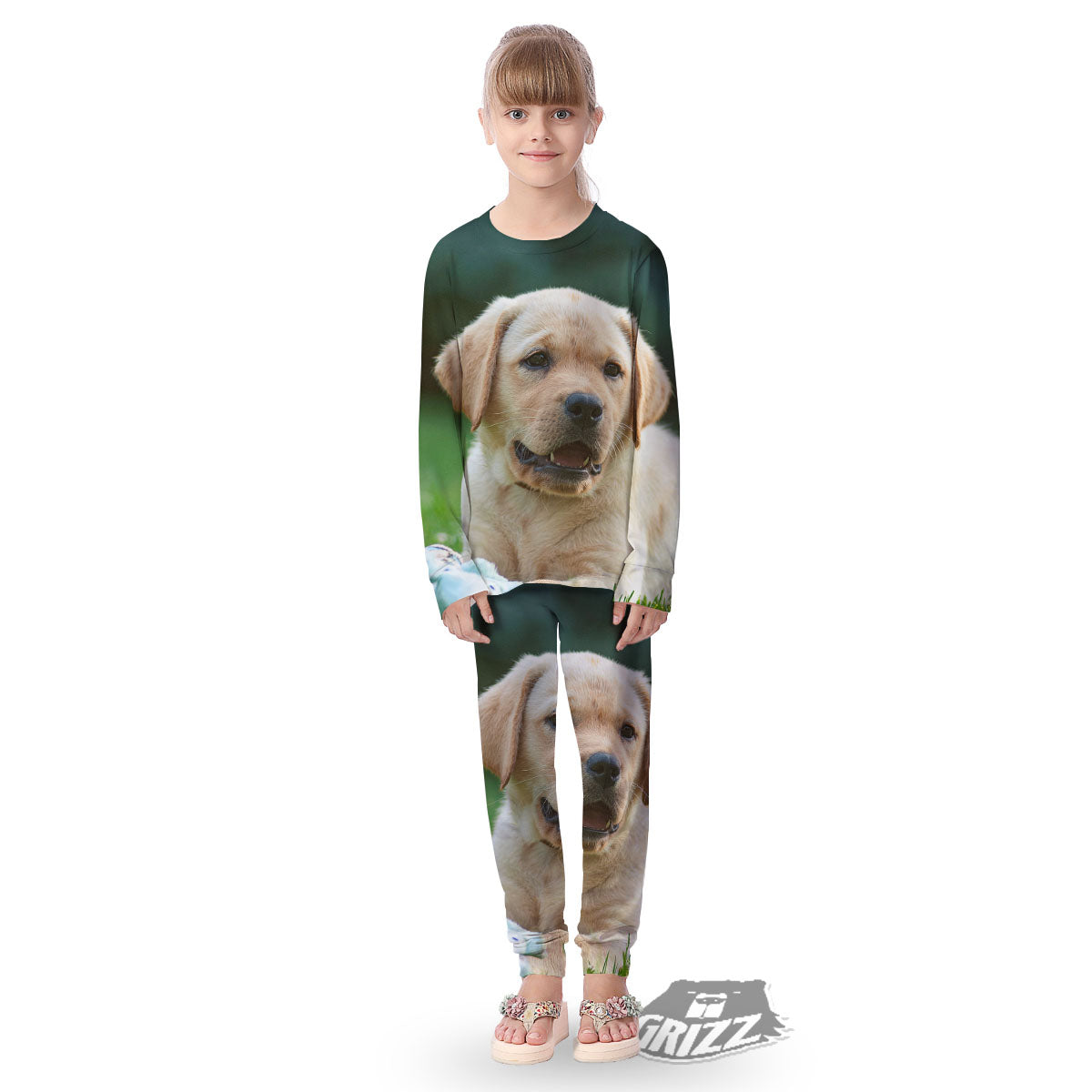 Puppy And Labrador Retriever Print Kid's Pajamas-grizzshop