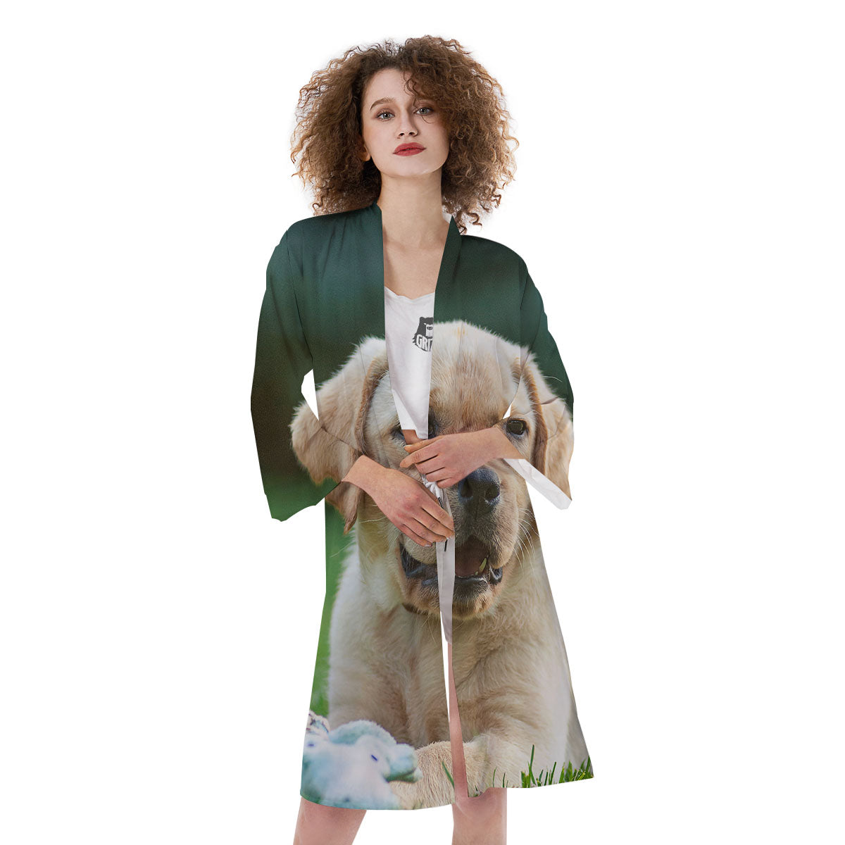 Puppy And Labrador Retriever Print Kimono-grizzshop