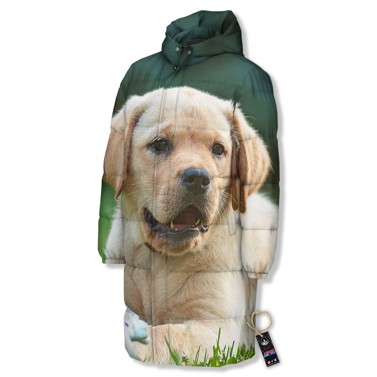 Puppy And Labrador Retriever Print Long Down Jacket-grizzshop