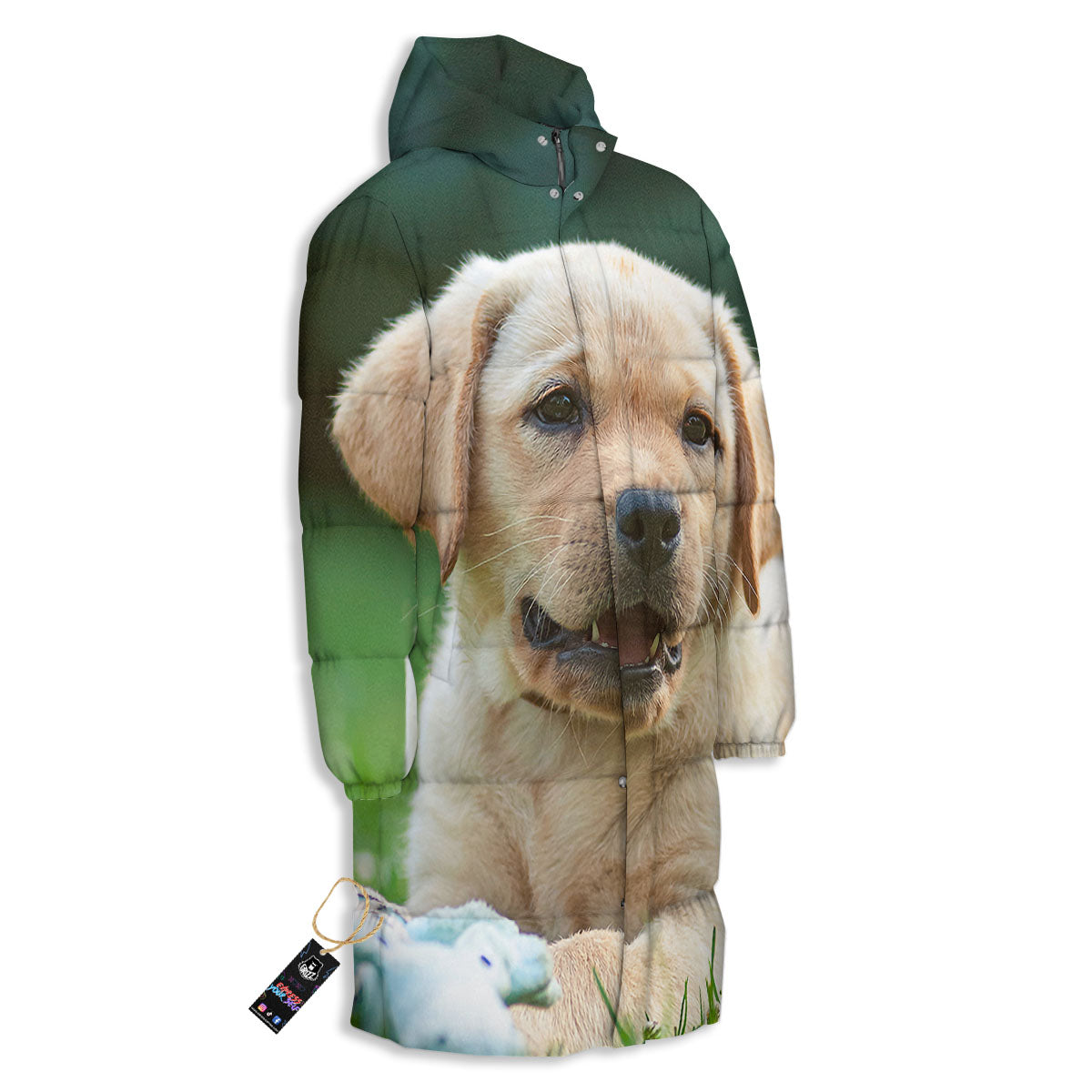 Puppy And Labrador Retriever Print Long Down Jacket-grizzshop