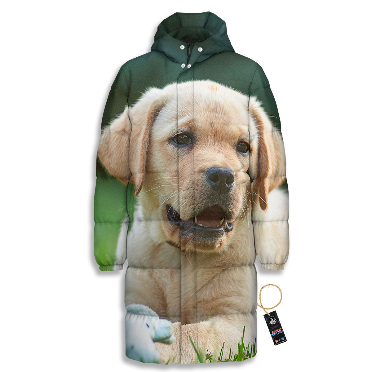 Puppy And Labrador Retriever Print Long Down Jacket-grizzshop