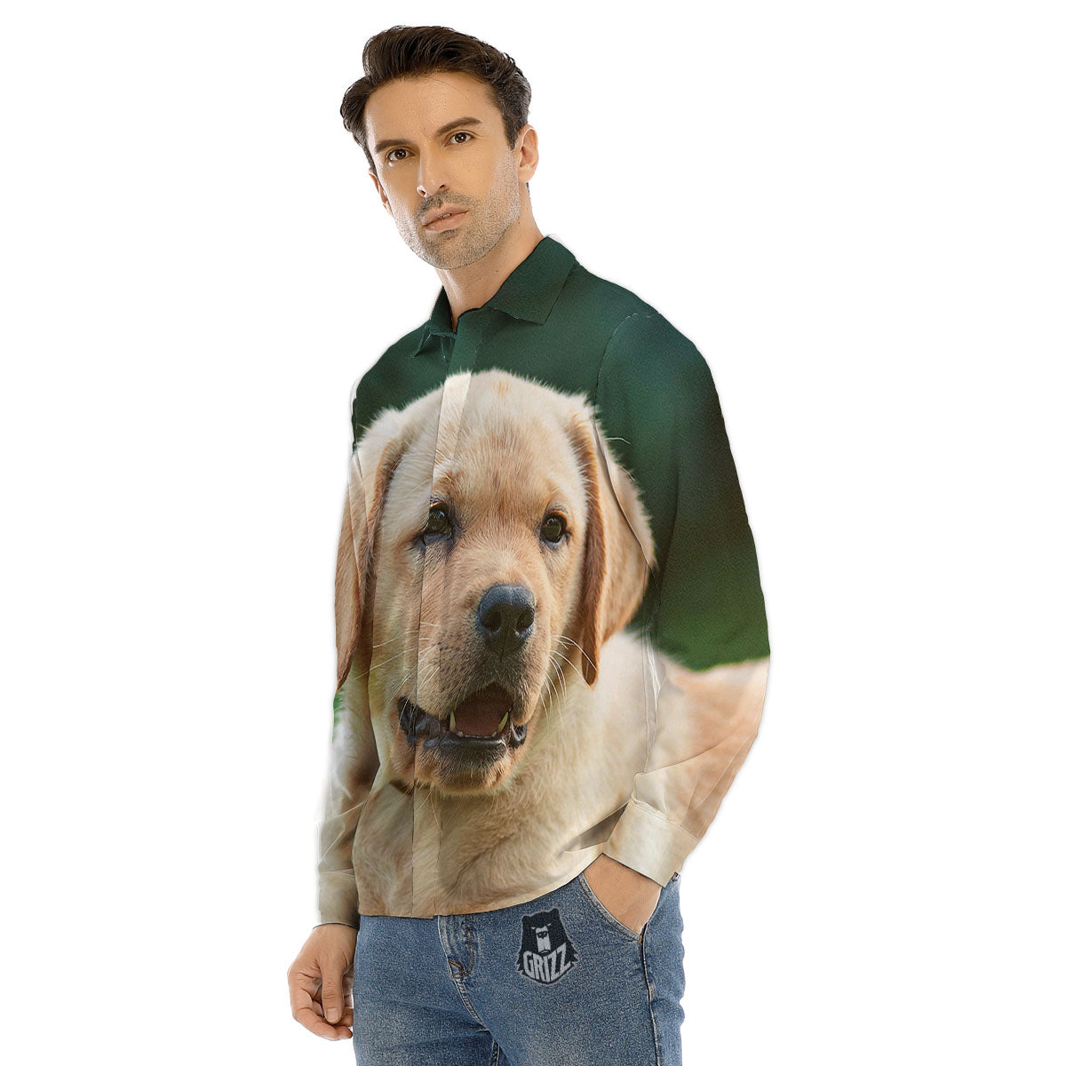 Puppy And Labrador Retriever Print Men's Dress Shirts-grizzshop