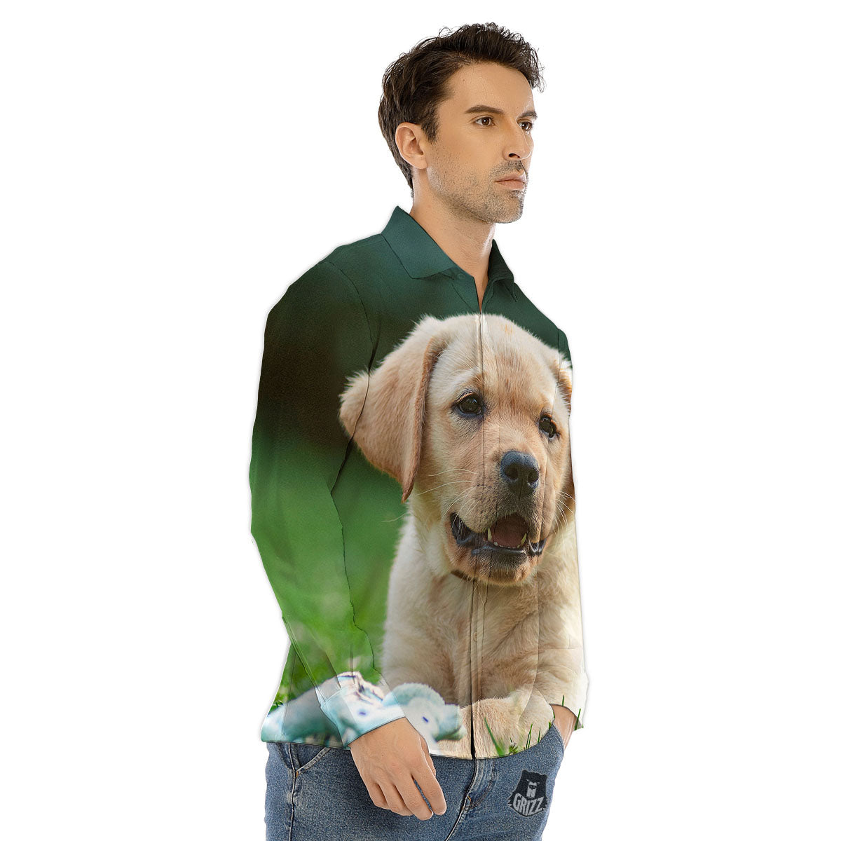 Puppy And Labrador Retriever Print Men's Dress Shirts-grizzshop