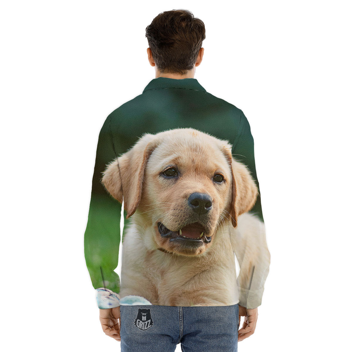 Puppy And Labrador Retriever Print Men's Dress Shirts-grizzshop