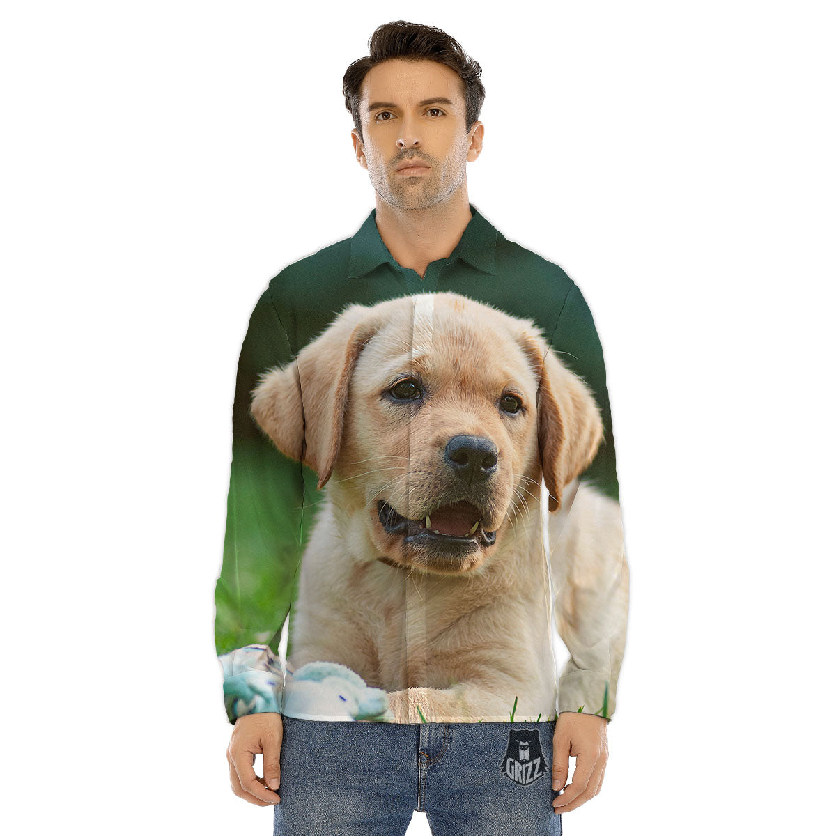 Puppy And Labrador Retriever Print Men's Dress Shirts-grizzshop