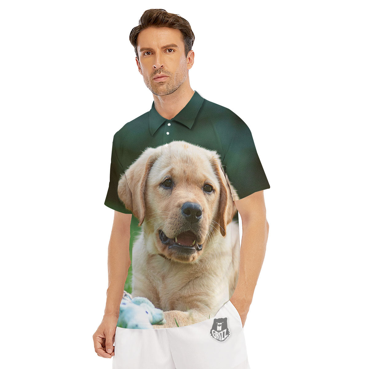 Puppy And Labrador Retriever Print Men's Golf Shirts-grizzshop