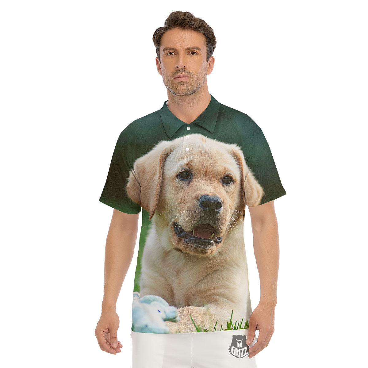 Puppy And Labrador Retriever Print Men's Golf Shirts-grizzshop