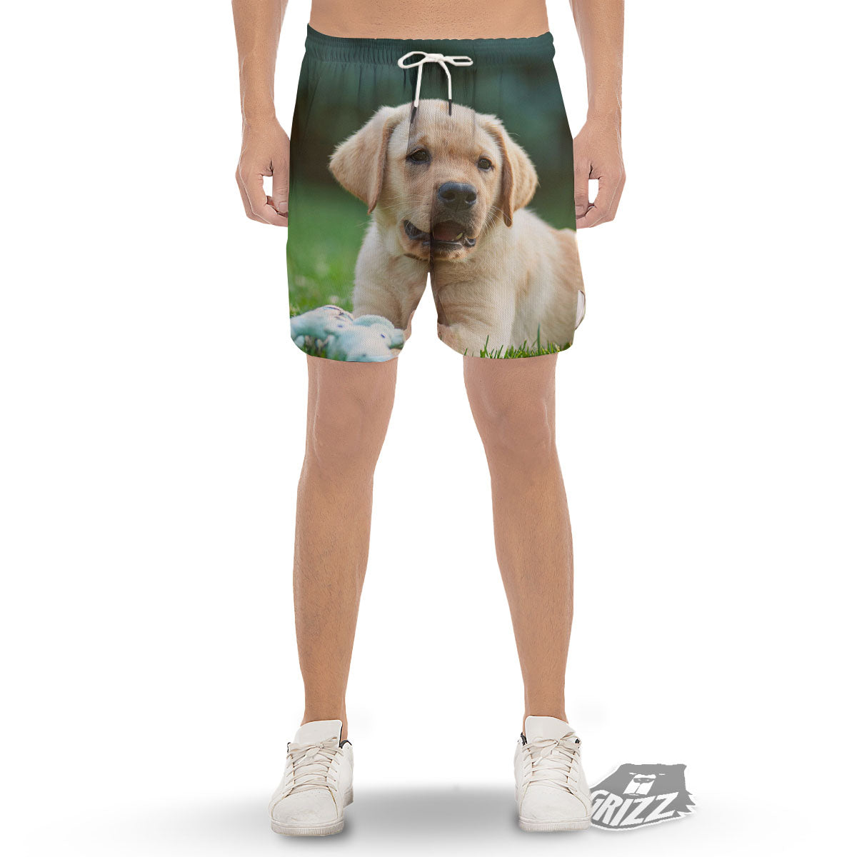 Puppy And Labrador Retriever Print Men's Gym Shorts-grizzshop
