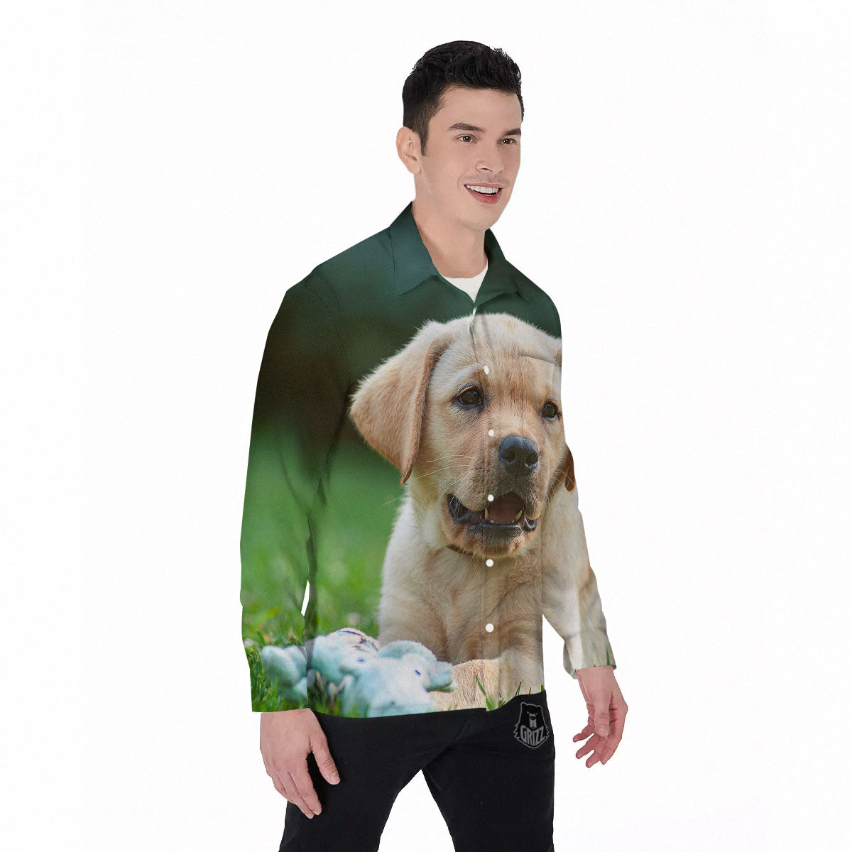 Puppy And Labrador Retriever Print Men's Long Sleeve Shirts-grizzshop