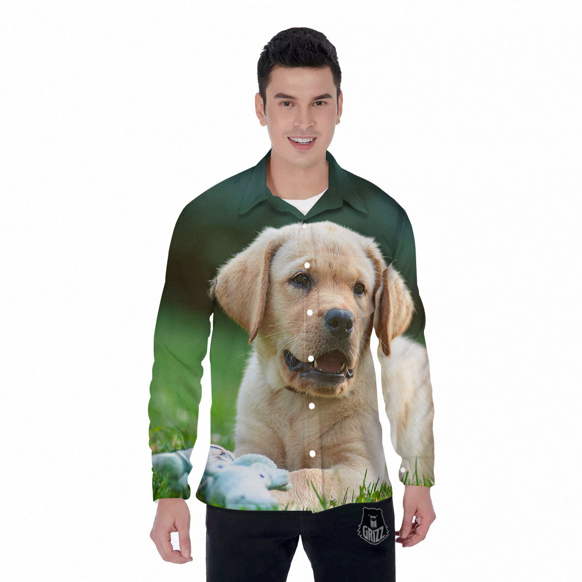 Puppy And Labrador Retriever Print Men's Long Sleeve Shirts-grizzshop