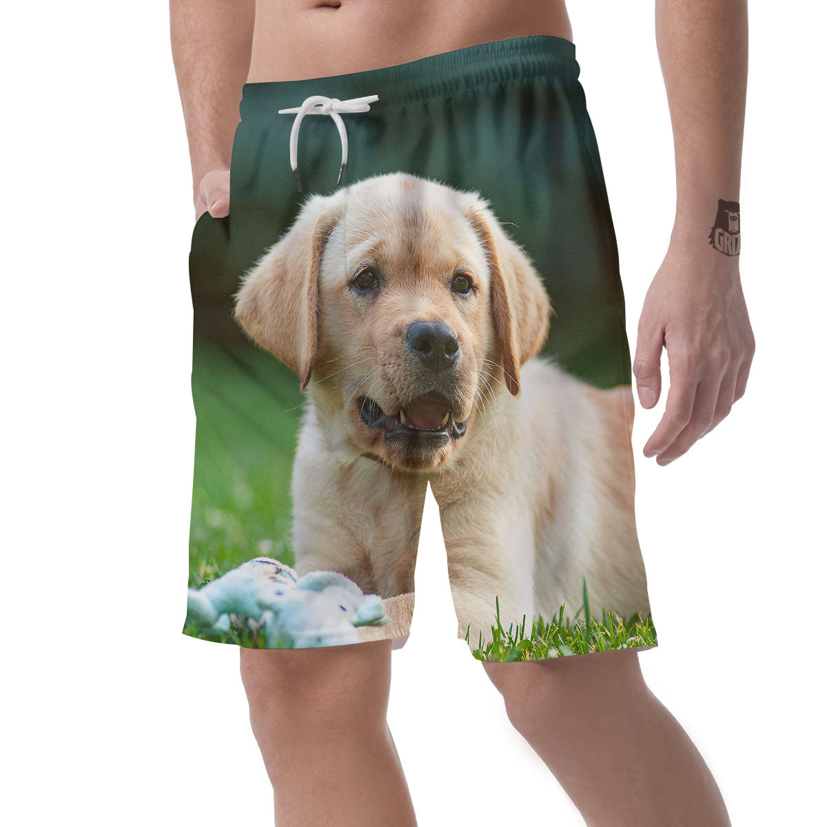 Puppy And Labrador Retriever Print Men's Shorts-grizzshop
