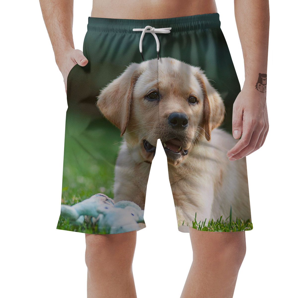 Puppy And Labrador Retriever Print Men's Shorts-grizzshop