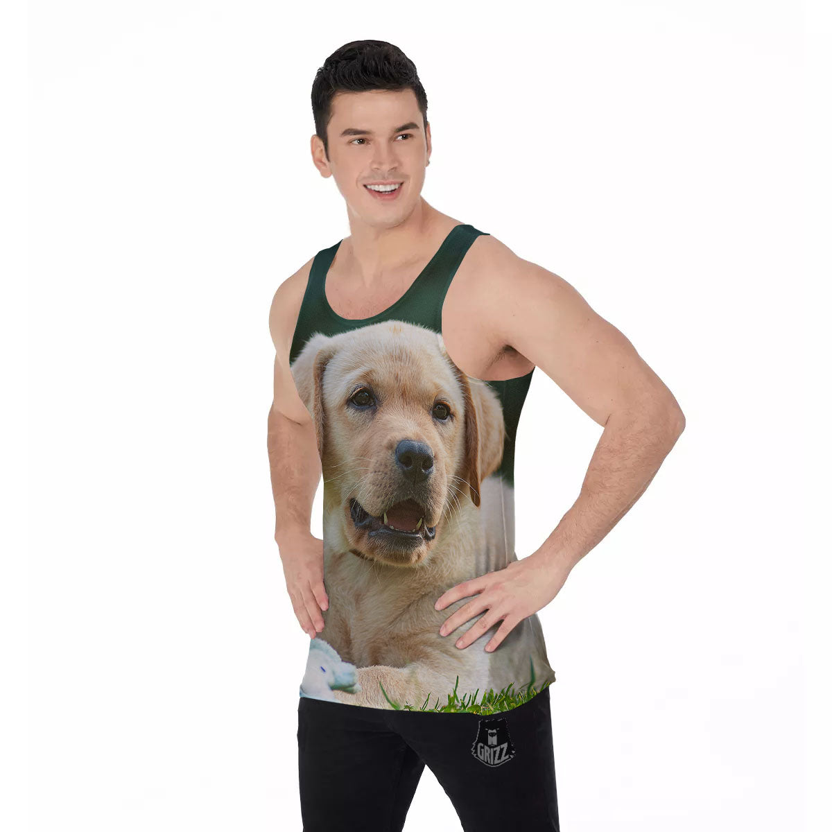 Puppy And Labrador Retriever Print Men's Tank Top-grizzshop