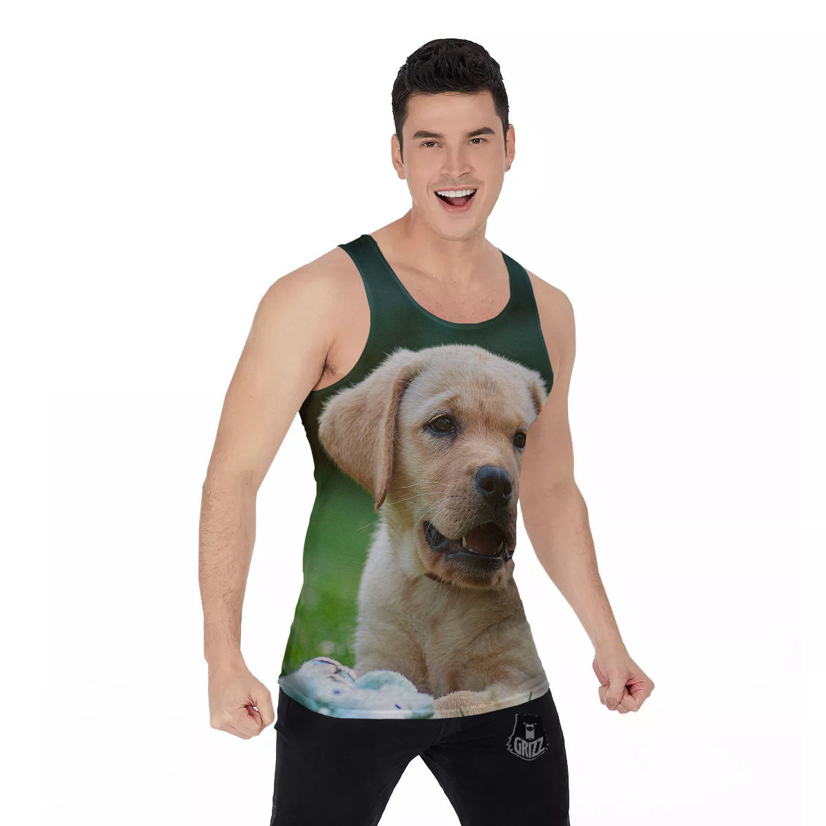 Puppy And Labrador Retriever Print Men's Tank Top-grizzshop